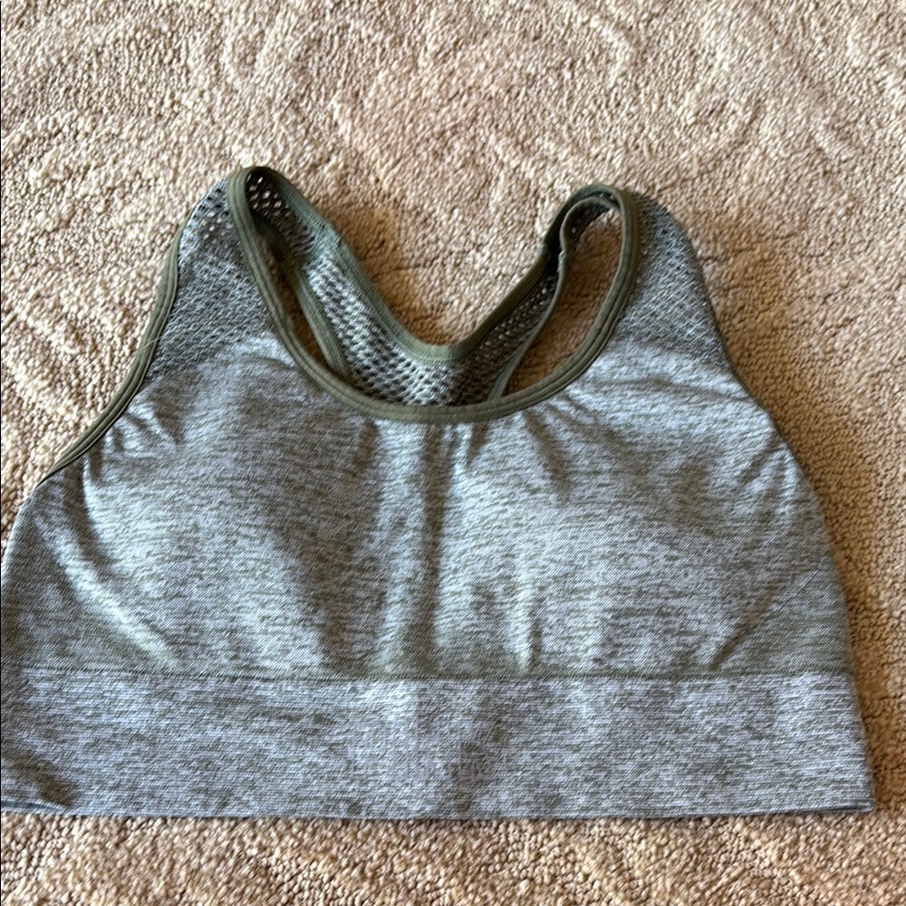 Heather Gray /olive green Racerback Sports Bra with Medium Support